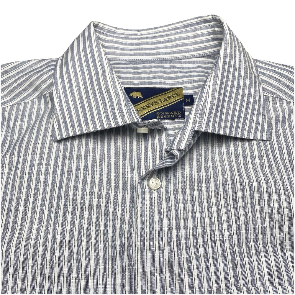 Onward Reserve Shirt M Mens L/S Linen Blend Button Up Blue Gray Stripe
